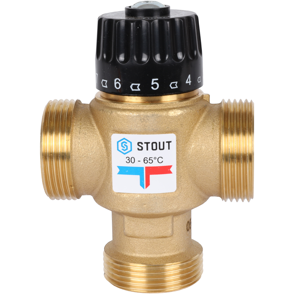 Термостатический смесительный клапан для систем отопления и ГВС STOUT 1 1/4 НР 30-65°С KV 3,5, SVM-0125-356532