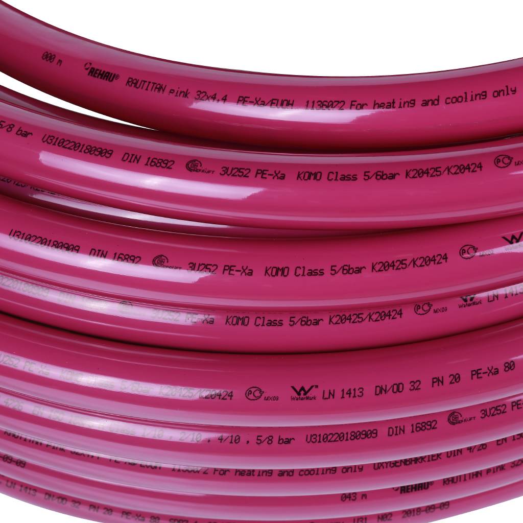 Труба отопительная РЕХАУ RAUTITAN pink 32х4,4 мм, бухта 50 м из сшитого полиэтилена PEX, 11360721050