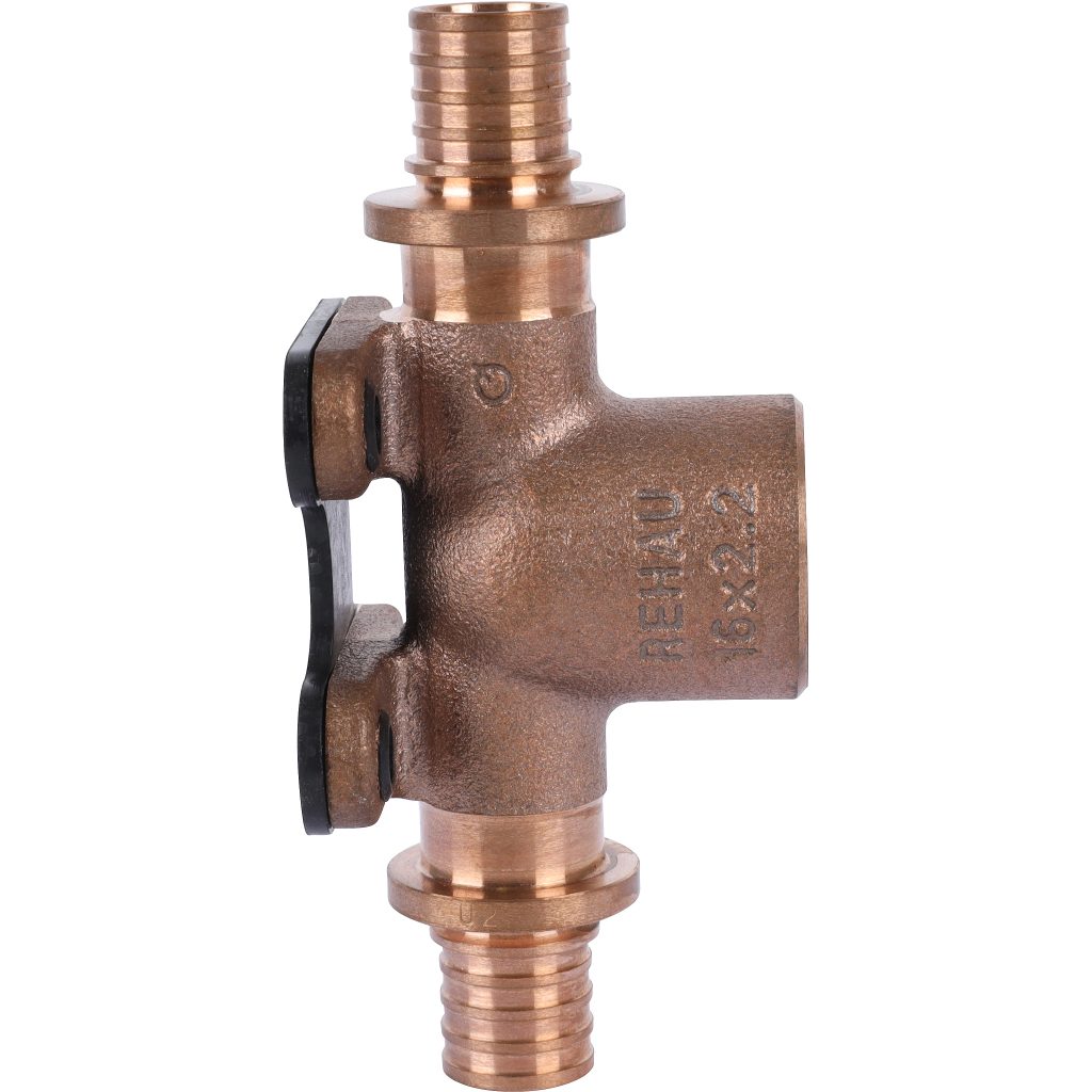 Тройник РЕХАУ RAUTITAN настенный с внутренней резьбой 16-Rp1/2-16 RX+ для труб из сшитого полиэтилена аксиальный