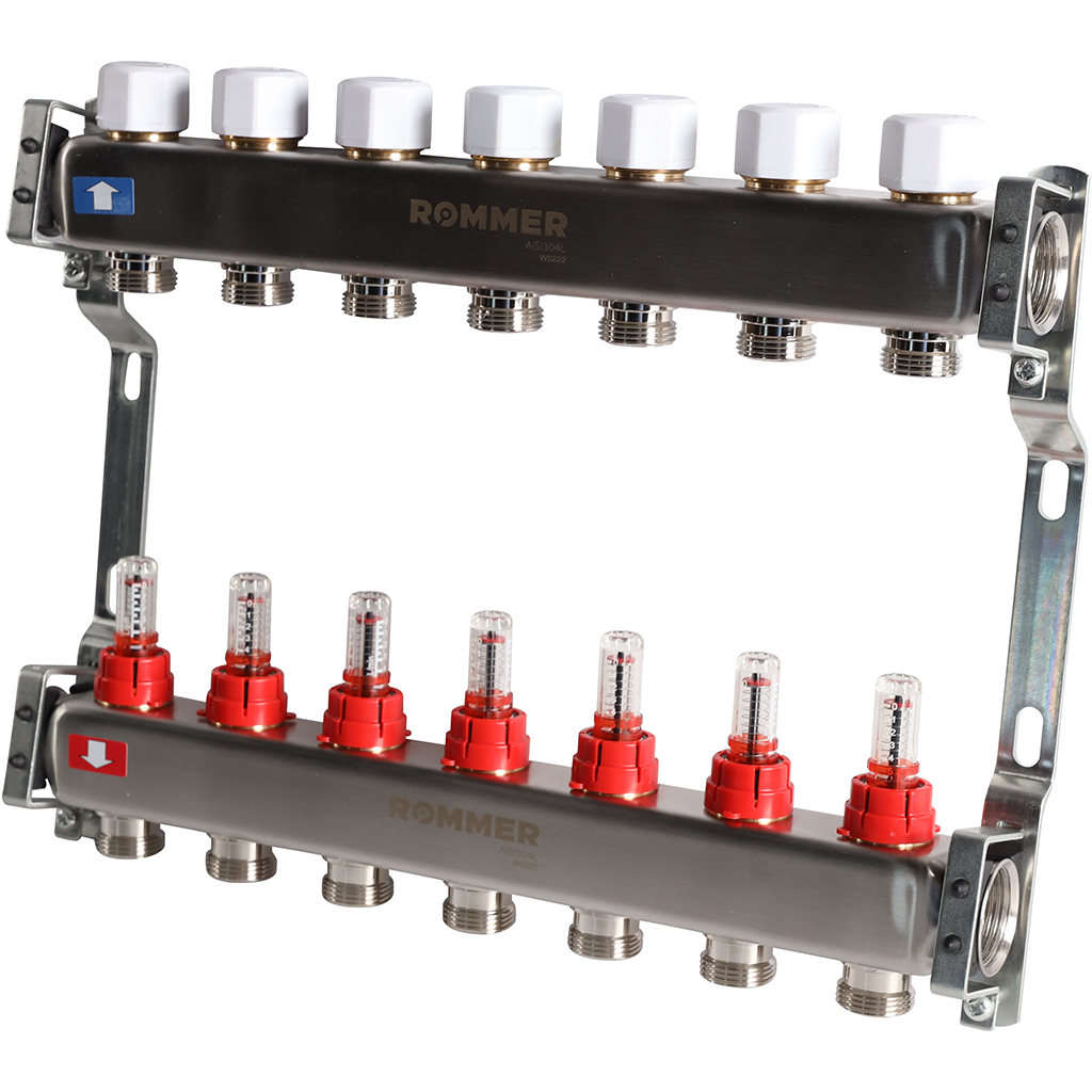 Коллектор из нержавеющей стали с расходомерами ROMMER 7 выходов