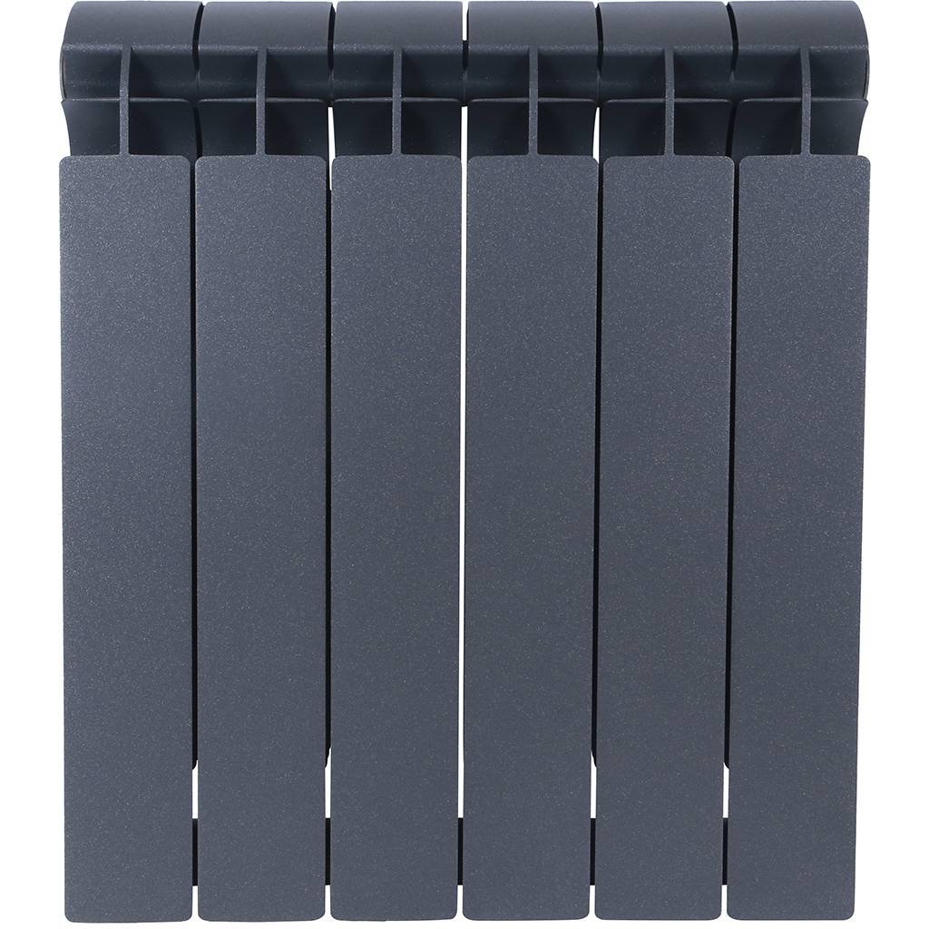 Радиатор биметаллический Global STYLE PLUS 500 6 секции боковое подключение (цвет cod.07 grigio scuro opaco mettalizzato 2748 (черный)), 155262