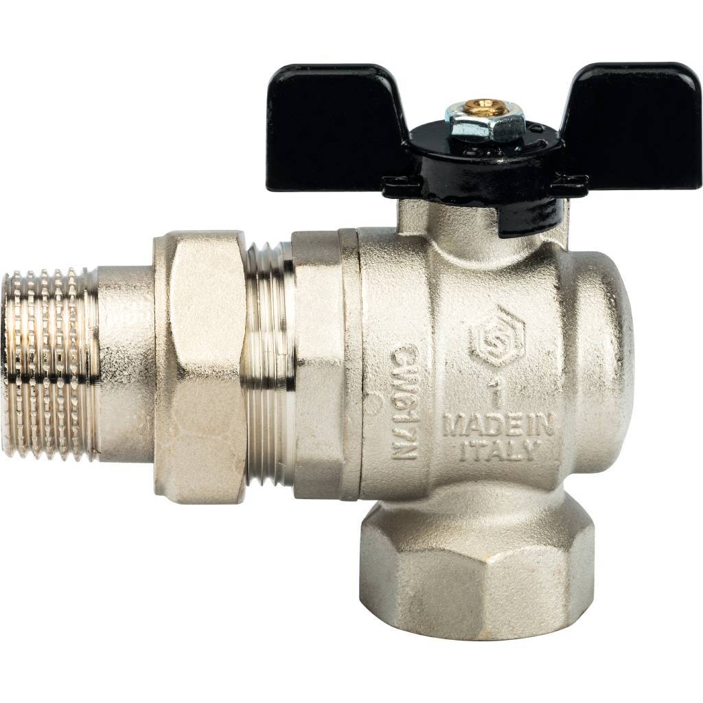 Кран шаровой полнопроходной угловой STOUT ВР/НР, ручка бабочка 1, американка, SVB-0008-000025