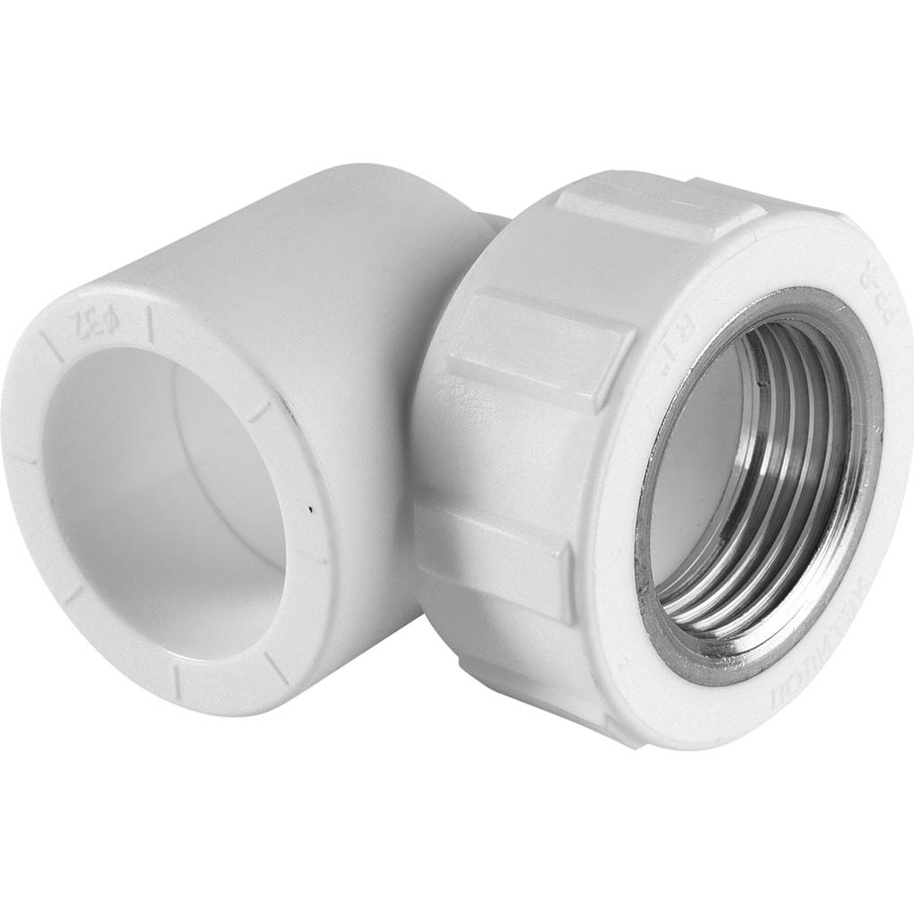 Угольник Политэк 32x1 с внутренней резьбой для полипропиленовых труб под сварку (цвет белый), 9400003201