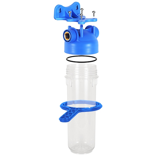 Прозрачный магистральный фильтр для холодной воды АКВАБРАЙТ Slim Line 10 дюймов, латунная вставка 3/4 дюйма