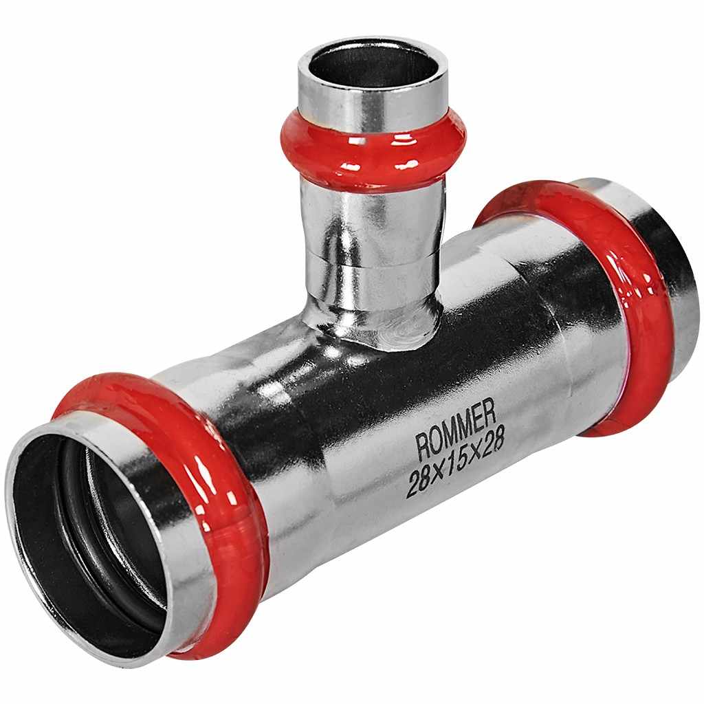 Тройник ROMMER переходной ВПр, 28х15х28, из нержавеющей стали прессовой, RSS-1014-281528