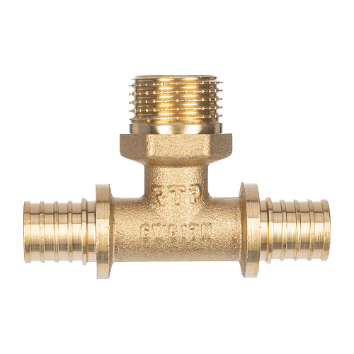 Тройник аксиальный, латунь, наружная резьба,16х1/2, желтый, RTP