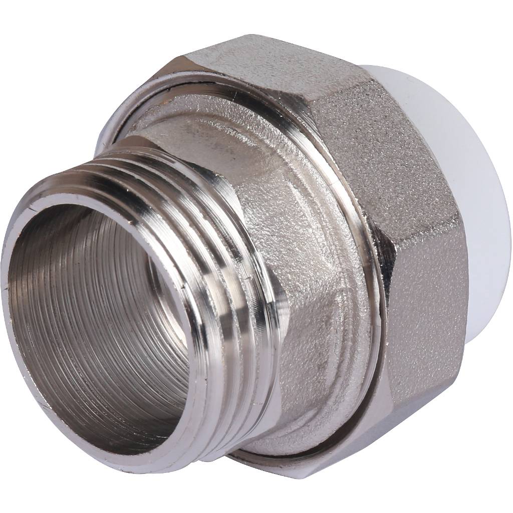 Муфта разъемная с наружной резьбой Политэк 25х1 для полипропиленовых труб под сварку (цвет белый)