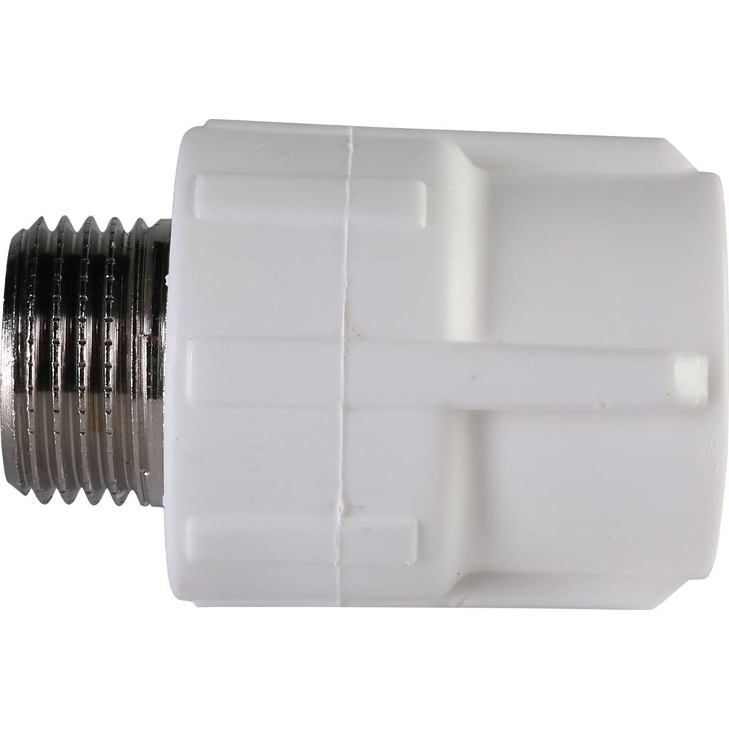 Муфта комбинированная Политэк 20х1/2 наруж. резьба для полипропиленовых труб под сварку (цвет белый), 9000002012