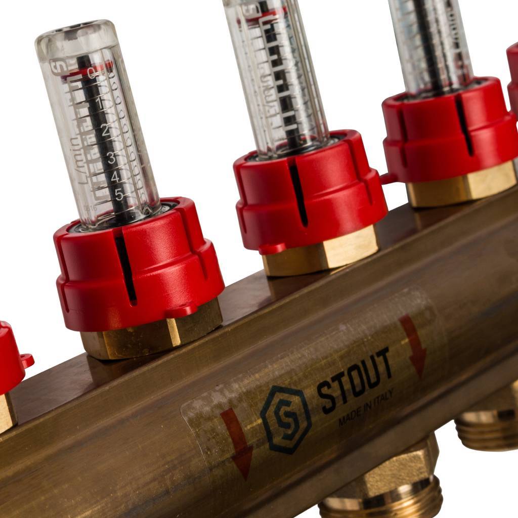 Распределительный коллектор из латуни с расходомерами STOUT 6 выходов, SMB 0473 000006