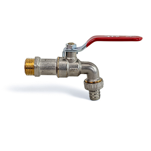 Кран шаровой водоразборный ручка рычаг, латунь, наружная/наружная резьба 1/2х1/2-14, индивидуальная упаковка, никель, RTP