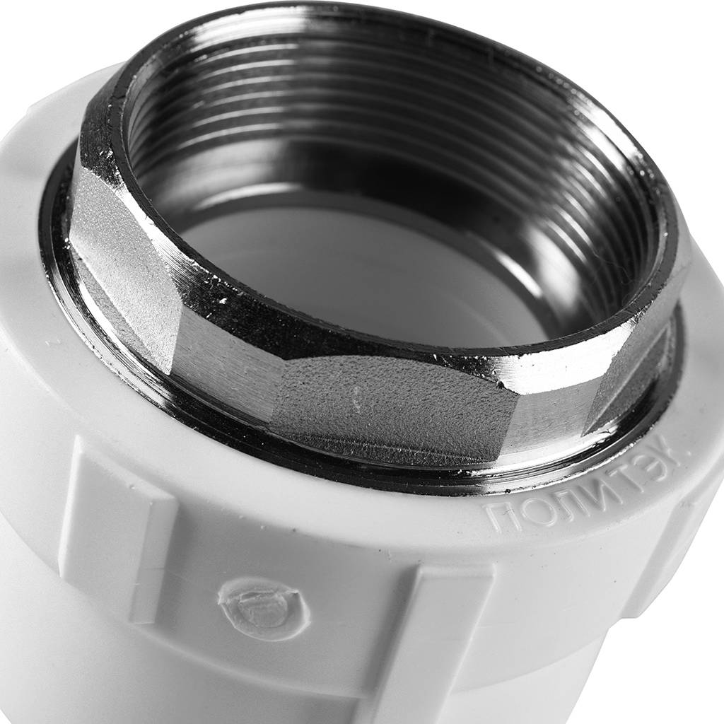 Муфта комбинированная Политэк 63x2 под шестигранник внутр. резьба для полипропиленовых труб под сварку (цвет белый), 9100006302