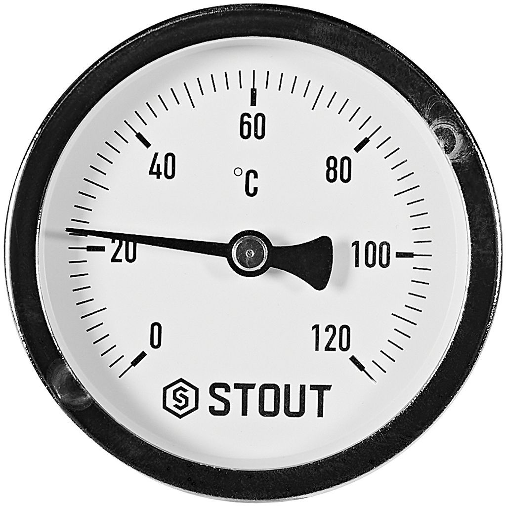 SIM-1001-637515 STOUT Термометр биметаллический осевой с погружной гильзой. Корпус Dn 63 мм, гильза 75 мм 1/2 , 0...120°С