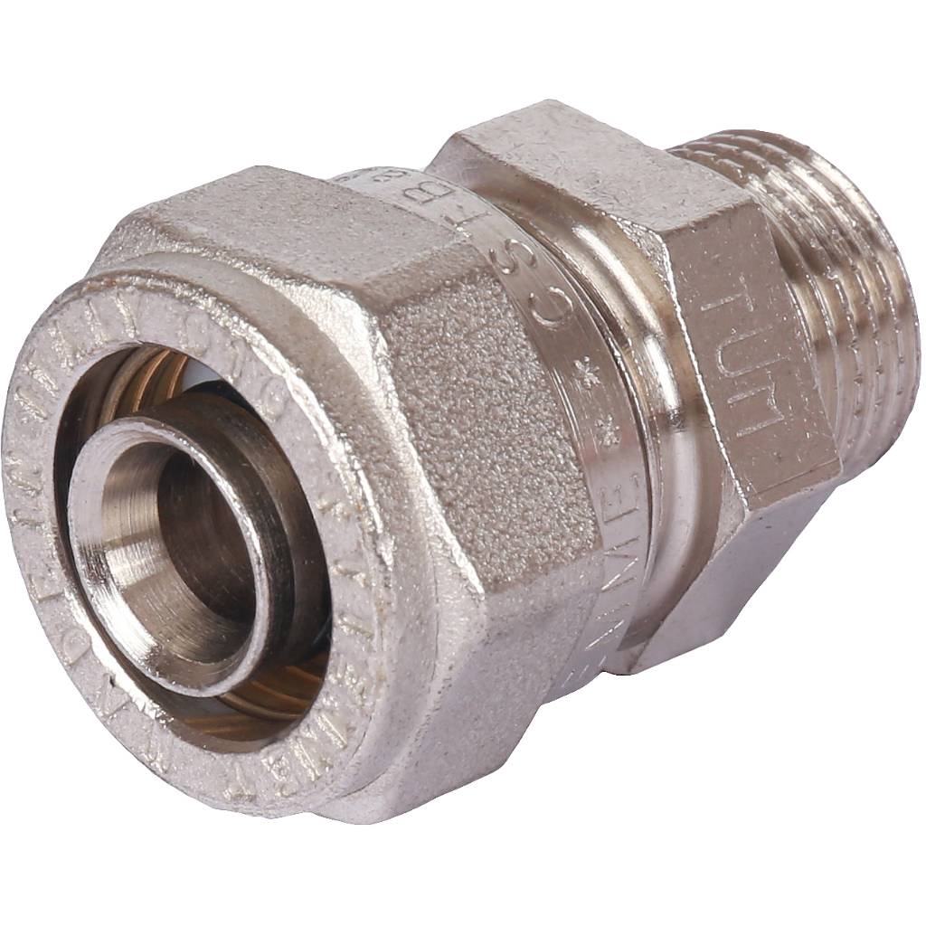 Переходник TIEMME ВР 16х3/8 никелированный для металлопластиковых труб винтовой, 1600069