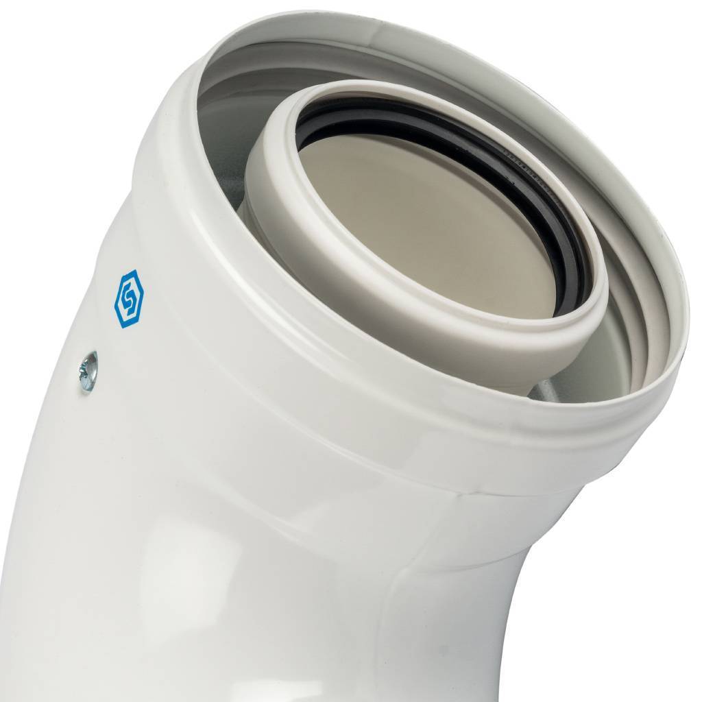 *SCA-8610-230090 STOUT Элемент дымохода конденсац. адаптер 90° DN60/100 м/п PP-FE c хомутом (совместим. с Vaillant, Ariston), SCA-8610-230090