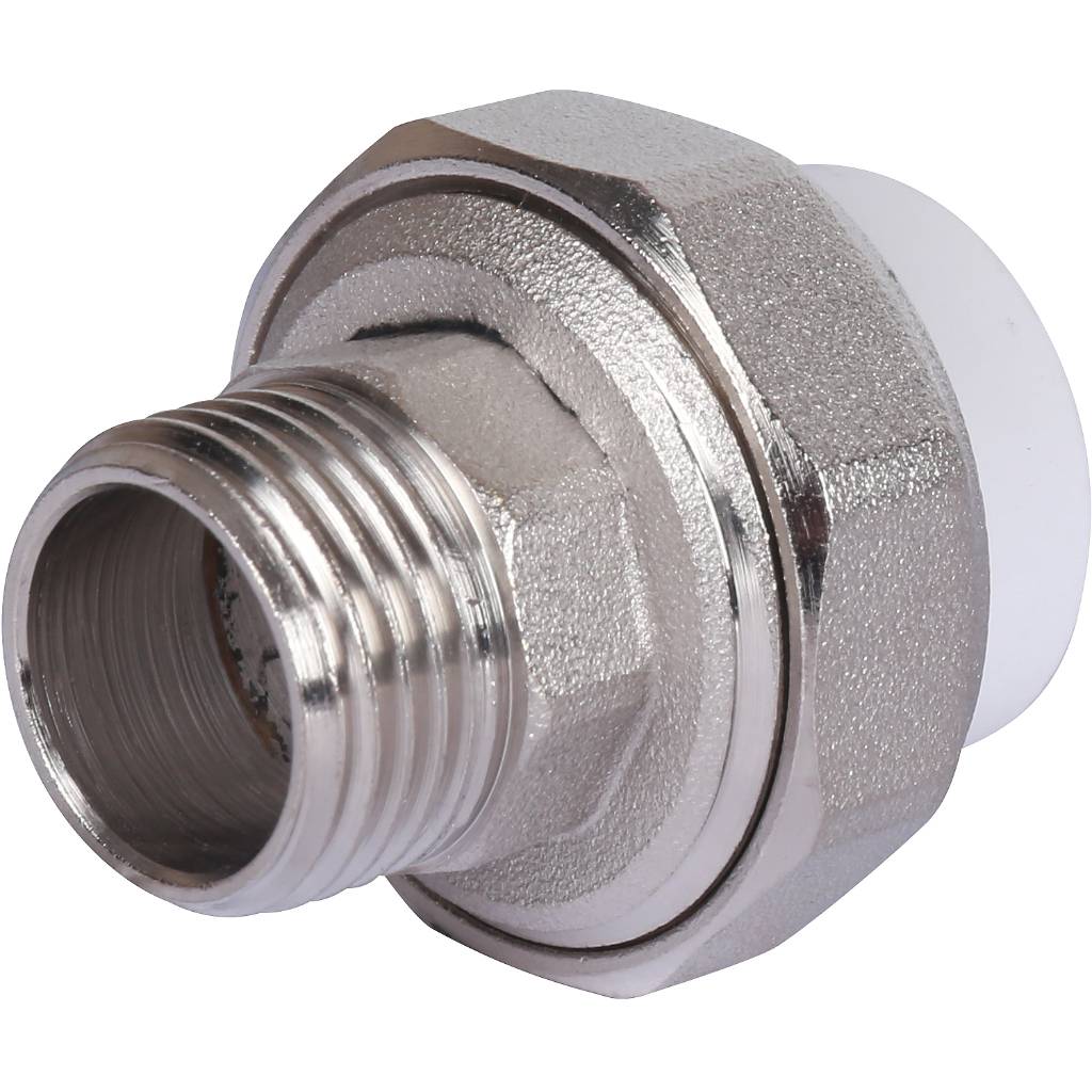 Муфта разъемная с наружной резьбой Политэк 20х1/2 для полипропиленовых труб под сварку (цвет белый), 9800002012