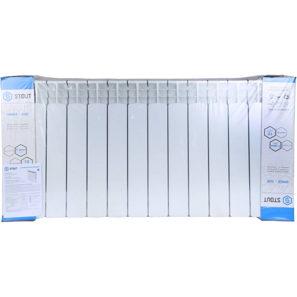 Радиатор биметаллический STOUT Space 500 14 секций нижнее правое подключение RAL9016, SRB-0320-050014