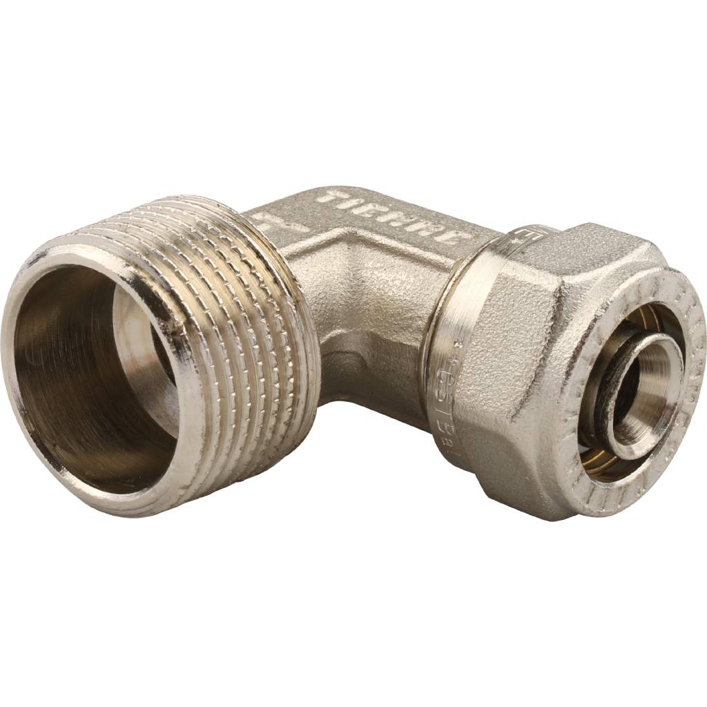 Угольник TIEMME с наружной резьбой (16х2.0х3/4) для металлопластиковых труб винтовой, 1600066