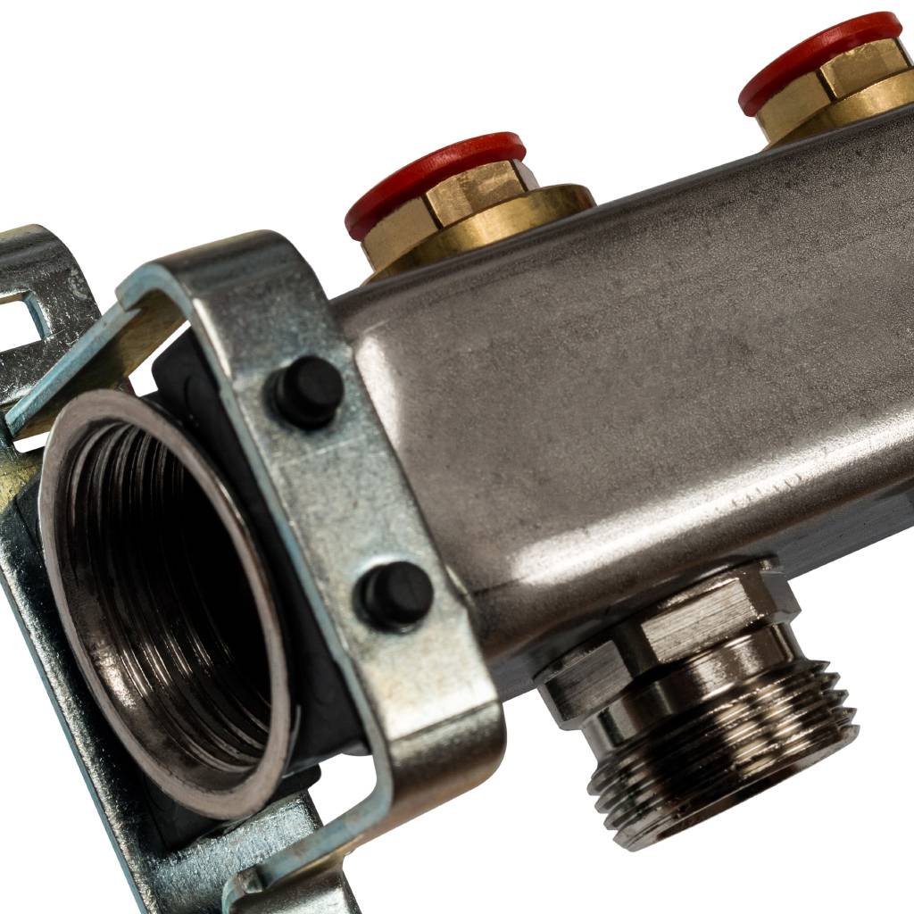 Коллектор из нержавеющей стали без расходомеров, с клапаном вып. воздуха и сливом STOUT 9 выходов, SMS-0932-000009