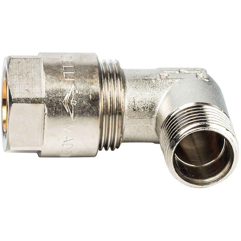 Угольник 90 с нар.резьбой Prandelli Multyrama (20х2,0х1/2) для металлопластиковых труб винтовой, 103.05.52.0