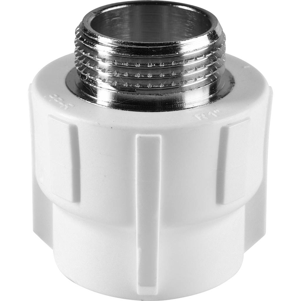 Муфта комбинированная Политэк 32х1 наруж. резьба для полипропиленовых труб под сварку (цвет белый)