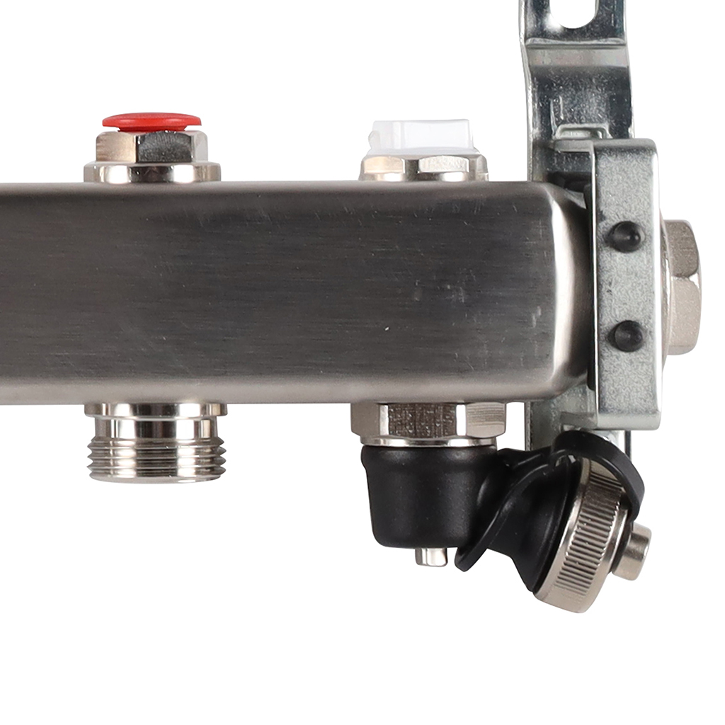 Коллектор из нержавеющей стали без расходомеров ROMMER, с клапаном вып. воздуха и сливом 10 выходов, RMS-3201-000010