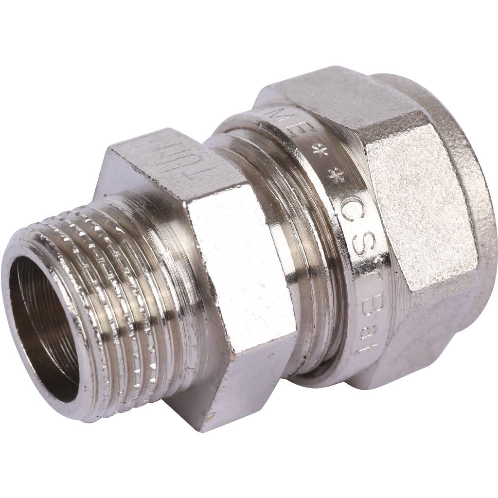 Переходник TIEMME НР 16х3/8 никелированный для металлопластиковых труб винтовой, 1600046