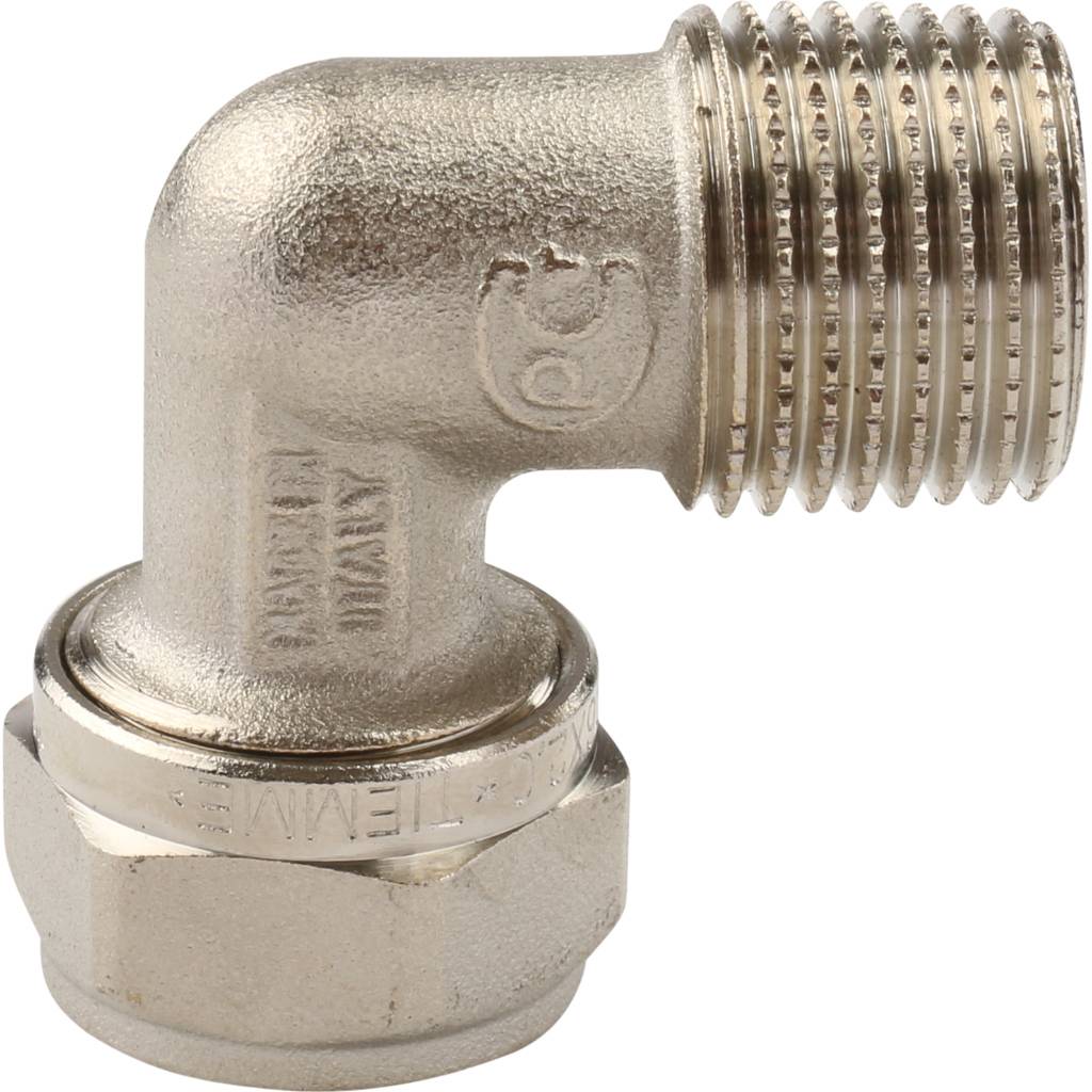 Угольник TIEMME с наружной резьбой (16х2.0х1/2) для металлопластиковых труб винтовой, 1600013