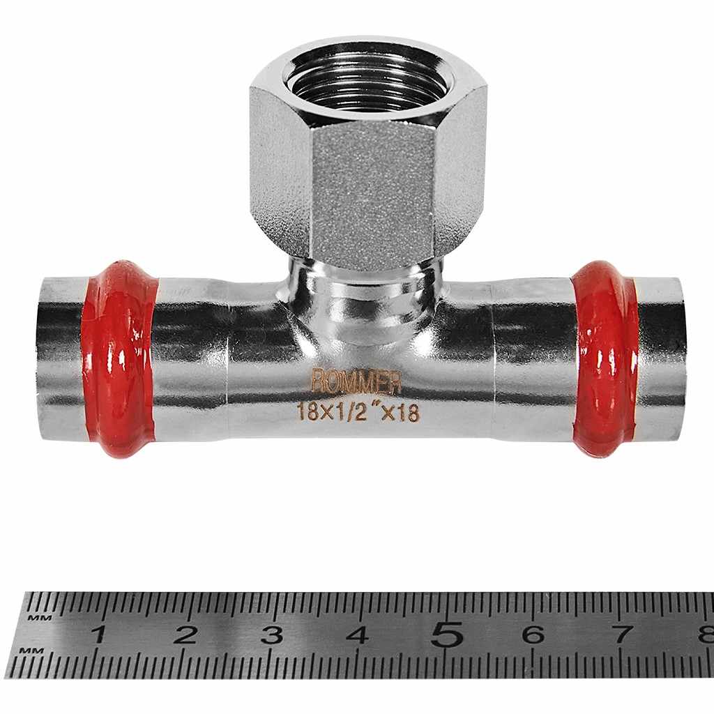 Тройник-Переходник ROMMER ВПр-ВР, 18х1/2, из нержавеющей стали прессовой, RSS-1015-001812