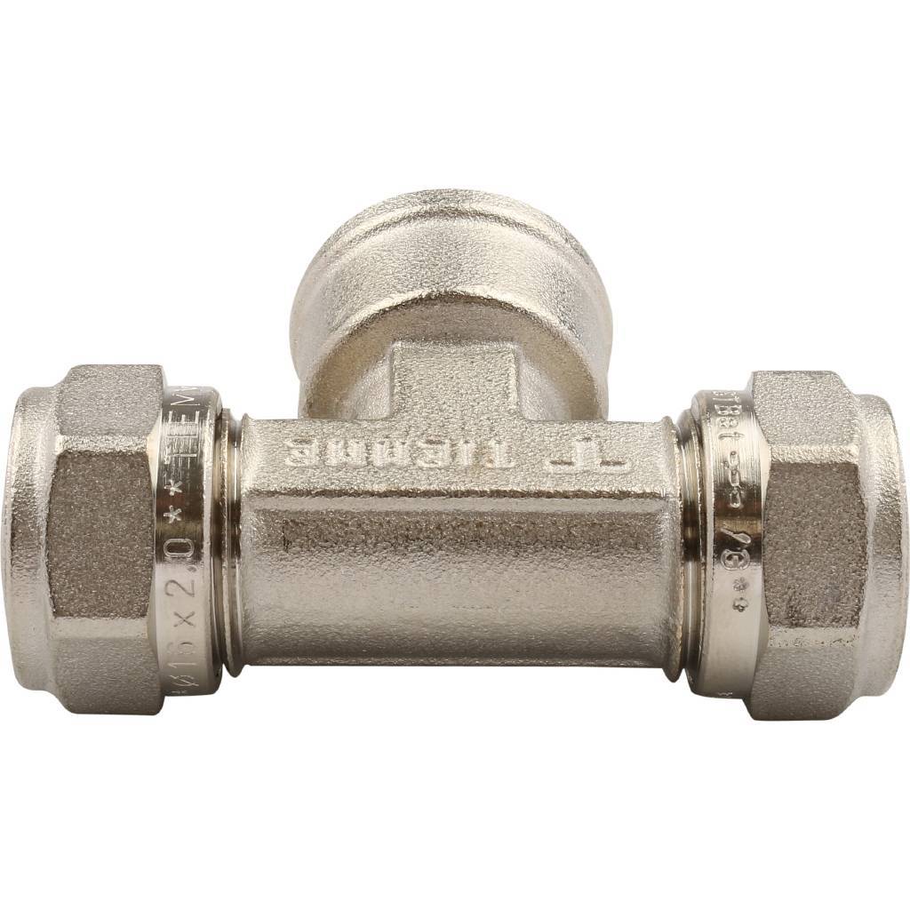 Тройник TIEMME с внутренней резьбой (16х2.0х1/2) для металлопластиковых труб винтовой, 1600018