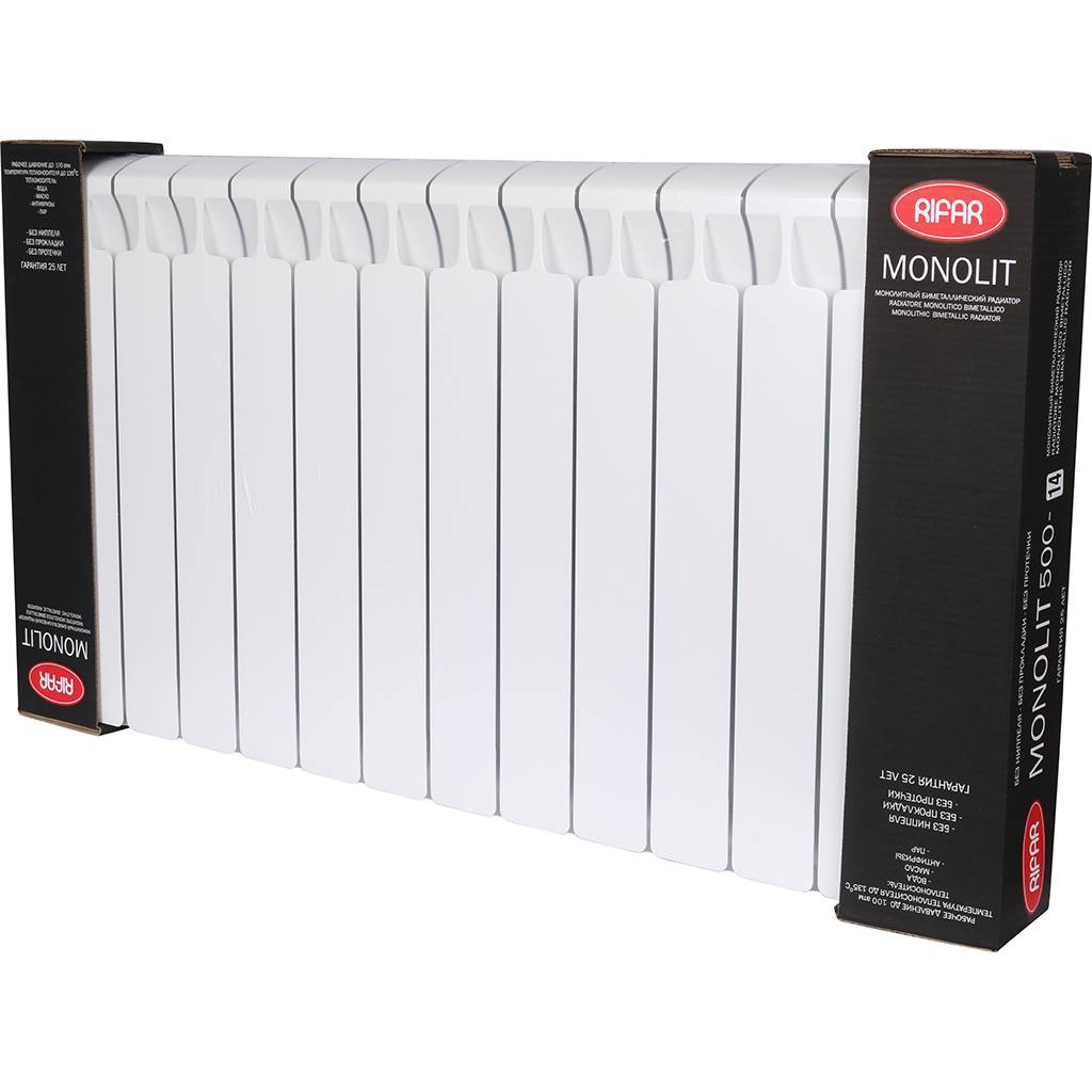 Радиатор биметаллический RIFAR MONOLIT 500 14 секций боковое подключение (белый RAL 9016), 3RM50-14