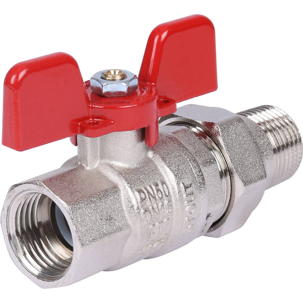 Кран шаровой полнопроходной STOUT с американкой , ВР/НР, ручка бабочка 1/2 (EPDM), SVB-1007-000015