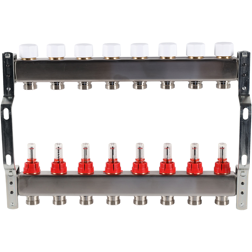 Коллектор из нержавеющей стали с расходомерами ROMMER 8 выходов, RMS-1200-000008