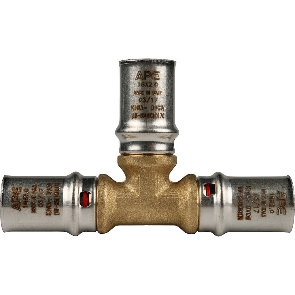 Тройник STOUT равнопроходный 16х16х16 для металлопластиковых труб прессовой, SFP-0006-161616