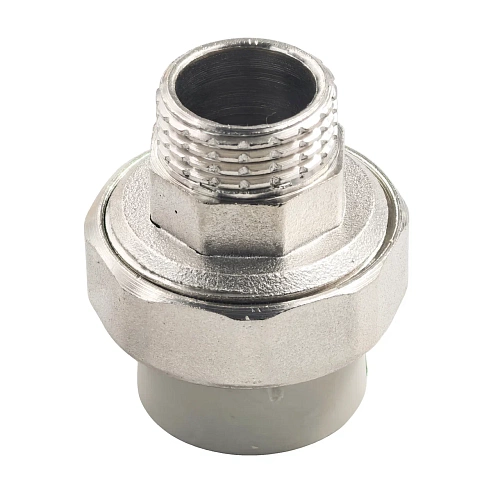 Муфта комбинированная разъемная (Американка) PPR наружная резьба 20х 1/2,  серый, RTP