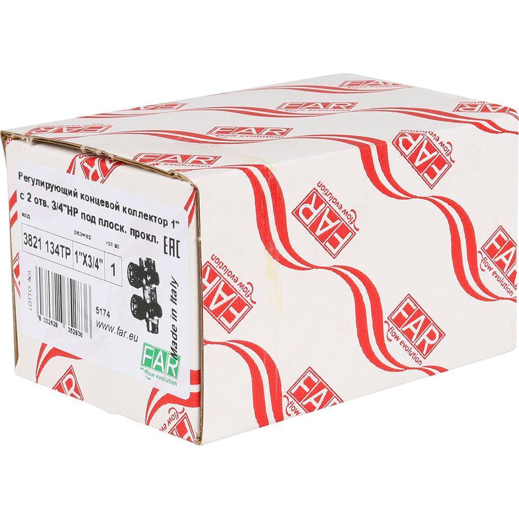 Коллектор распределительный FAR 1 , проходной, хромированный, 2 отвода 3/4  плоское уплотнение