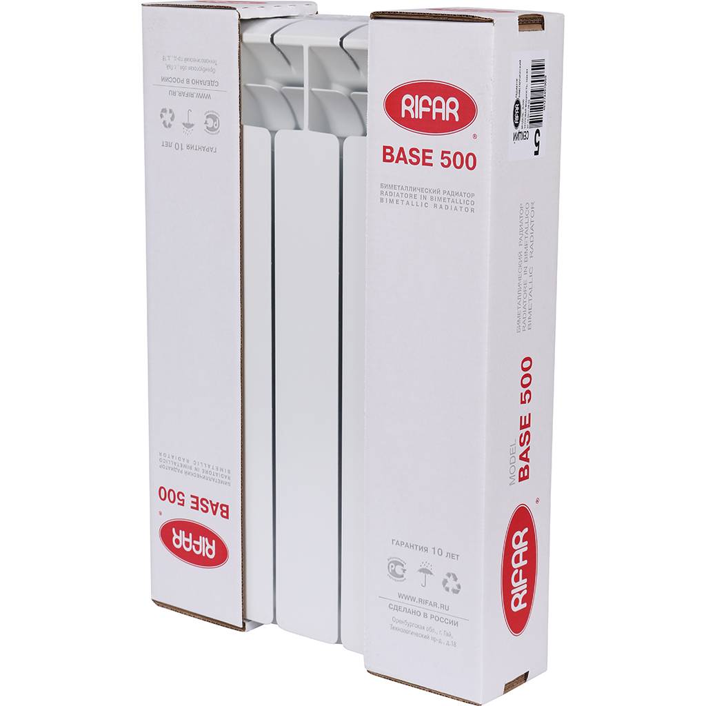Радиатор биметаллический RIFAR BASE 500 5 секций боковое подключение (белый RAL 9016), 1RB50-5