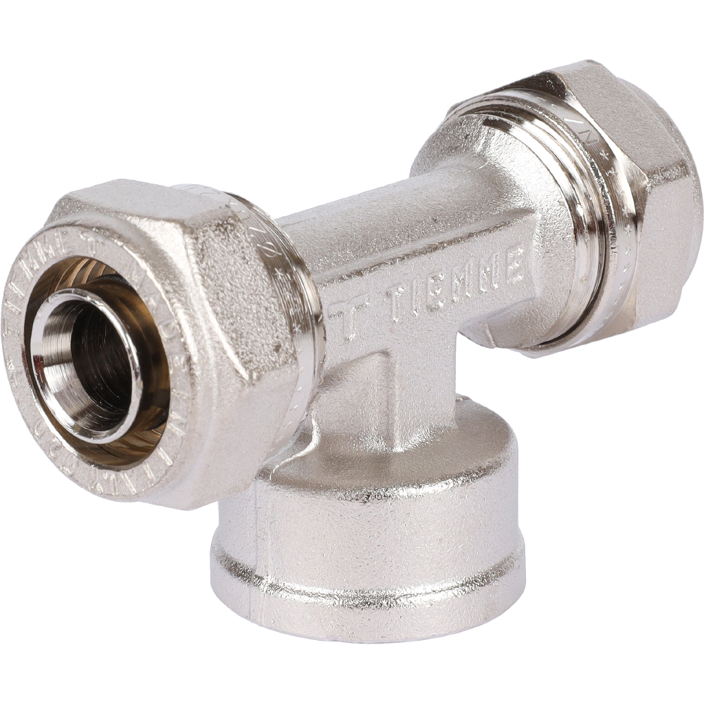 Тройник TIEMME с внутренней резьбой (20х2.0х3/4) для металлопластиковых труб винтовой, 1600032