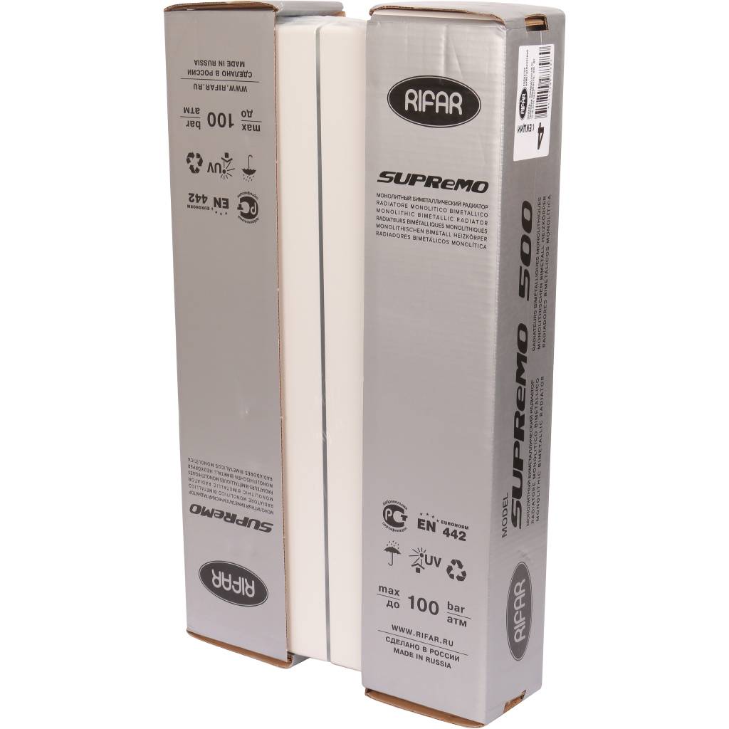 Радиатор биметаллический RIFAR SUPReMO VENTIL 500 SVR 4 секции нижнее правое подключение (белый RAL 9016), 4RS50.VR-4