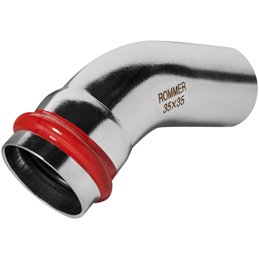 Угольник ROMMER однораструбный 45°-НПр, 35, из нержавеющей стали прессовой