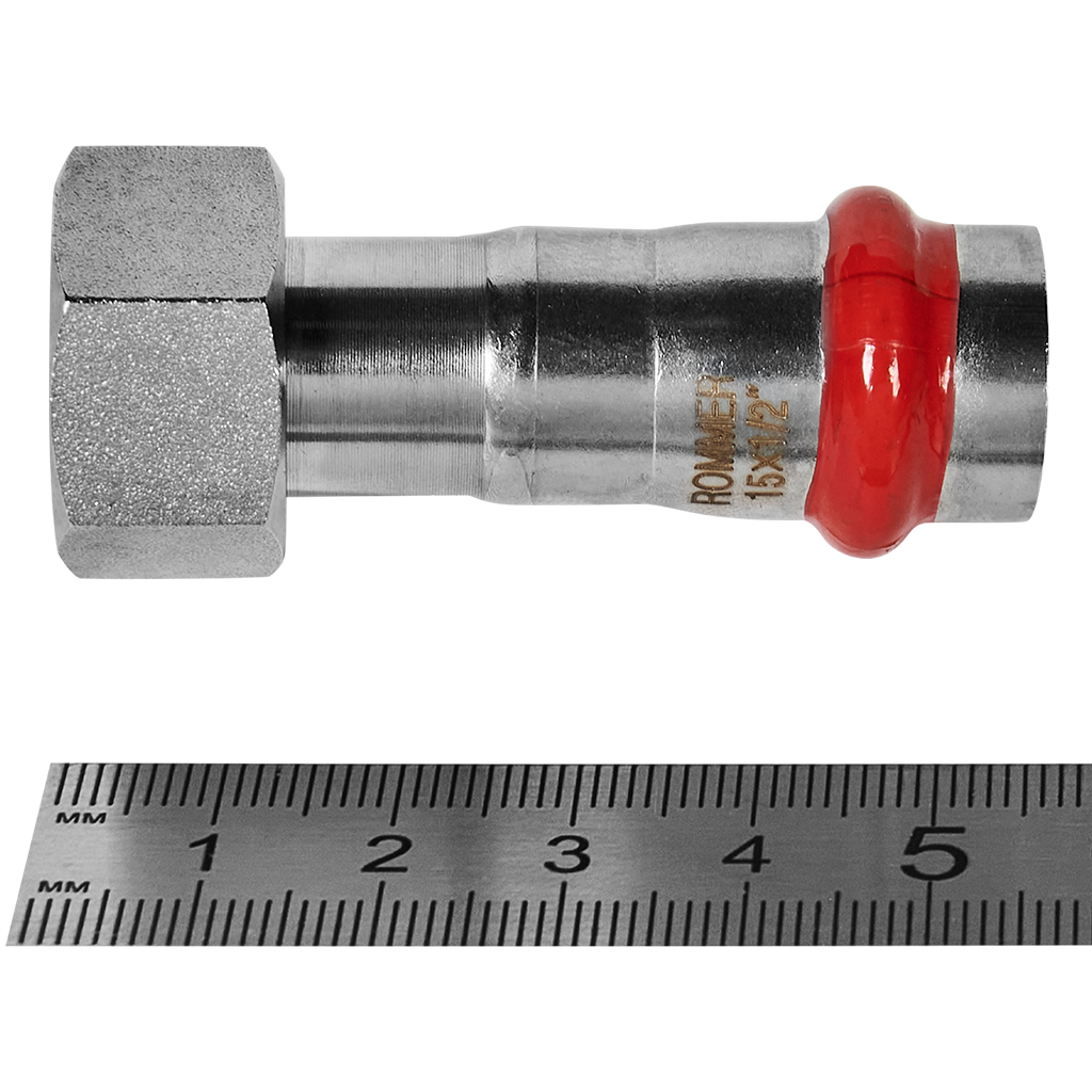 Переходник ROMMER с накидной гайкой-ВР 15х1/2 из нержавеющей стали прессовой
