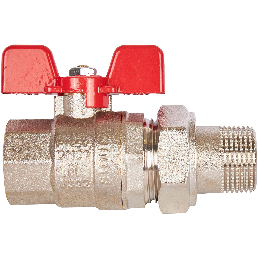 Кран шаровой полнопроходной STOUT с американкой , ВР/НР, ручка бабочка 3/4 (EPDM), SVB-1007-000020