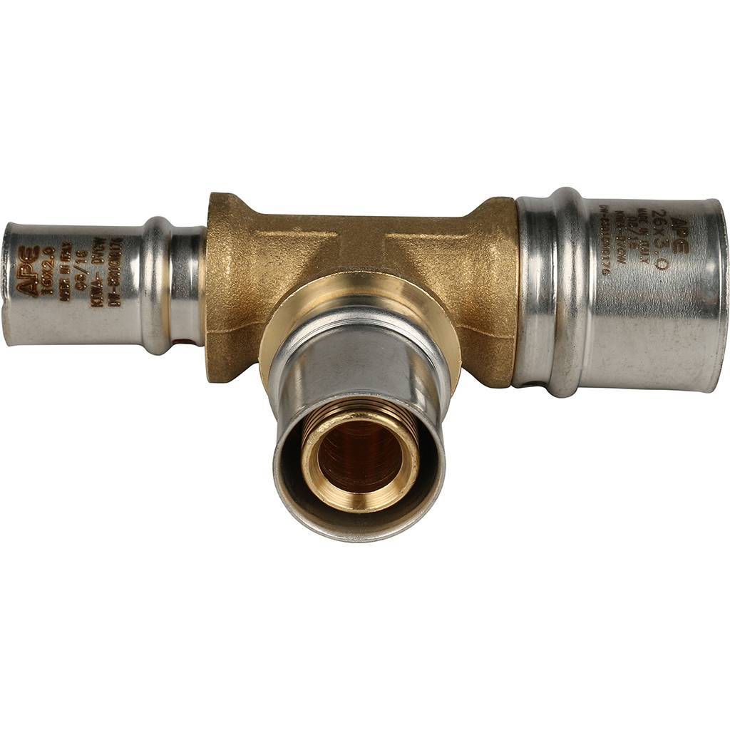 Тройник переходной STOUT 26х20х16 для металлопластиковых труб прессовой, SFP-0005-262016