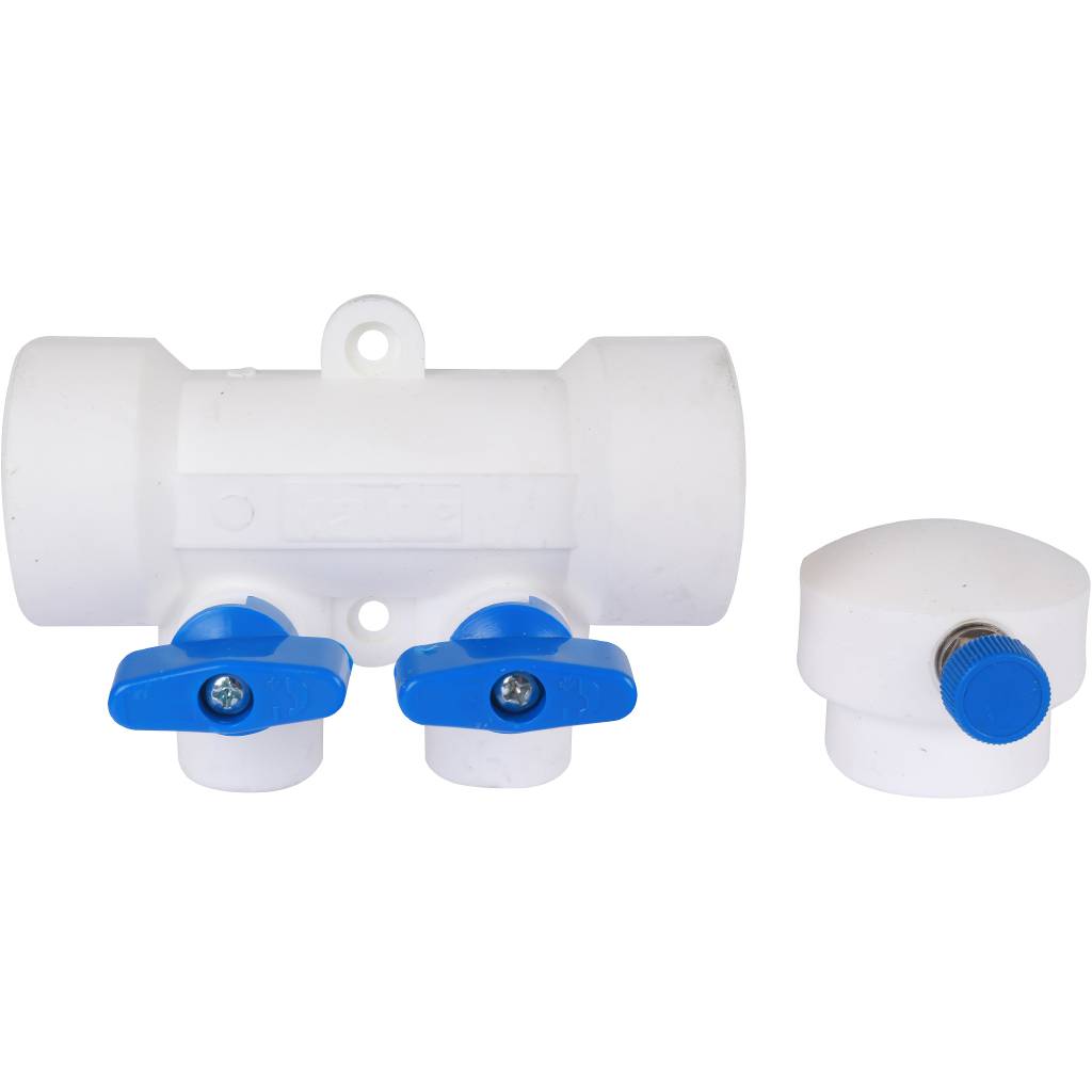 Коллектор с воздухоотводчиком и запорными кранами Kalde (2 выхода)