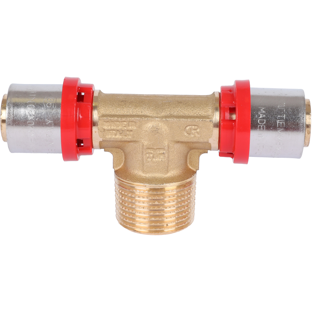 Тройник TIEMME с наружной резьбой 20x3/4x20 для металлопластиковых труб прессовой, 1650131