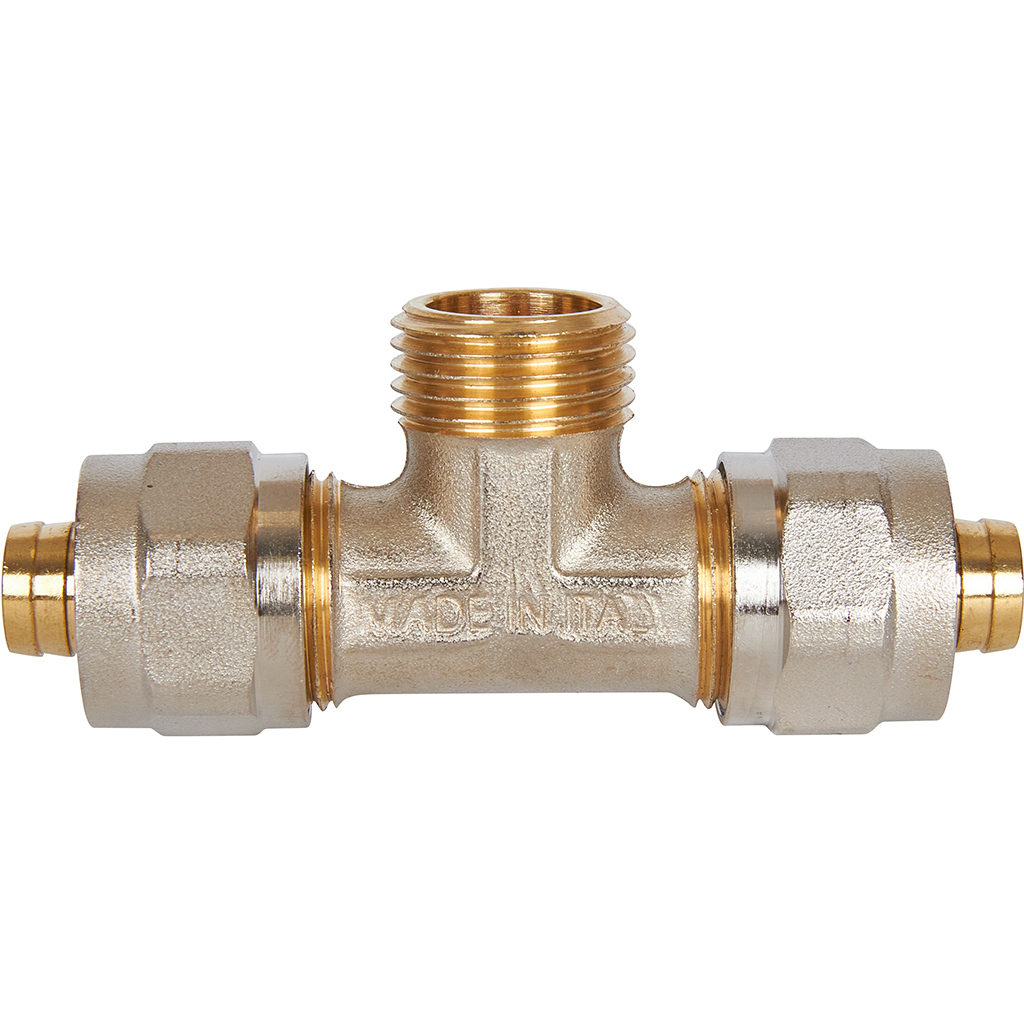 Тройник-переходник STOUT с наружной резьбой 1/2 х16 для металлопластиковых труб винтовой, SFS-0011-001216