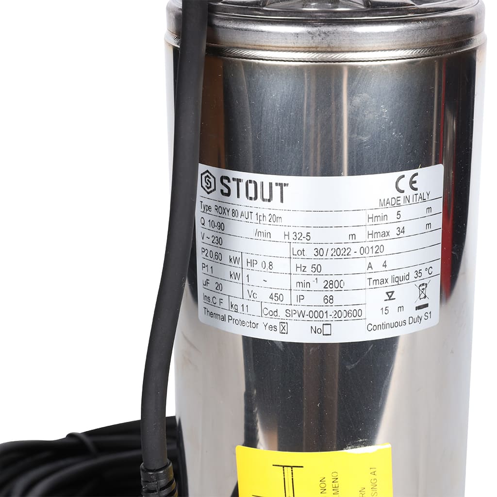 Насос колодезный STOUT кабель 20 м, 230V, Q=90 л/мин, H=34 м, SPW-0001-200600