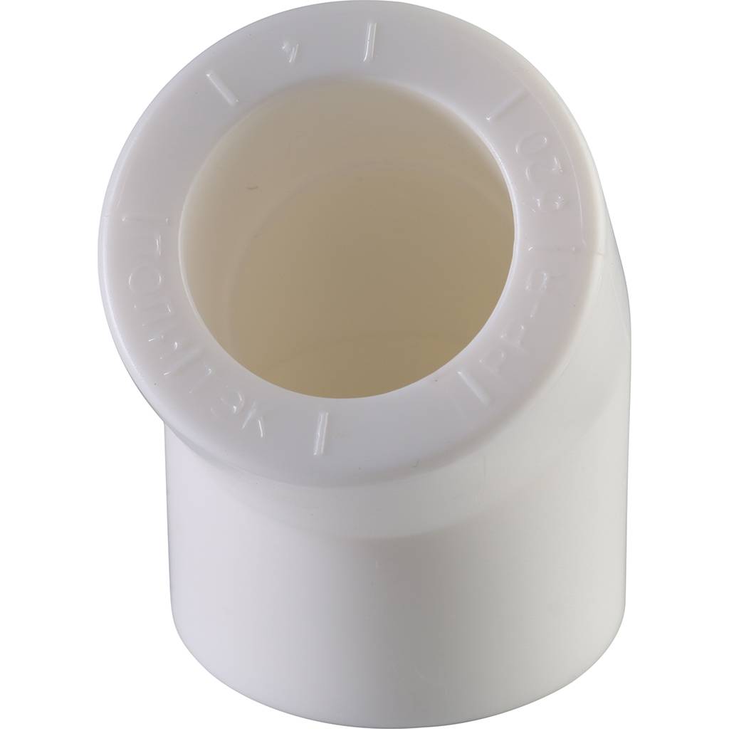 Угольник Политэк d=20 45* для полипропиленовых труб под сварку (цвет белый), 9400002045