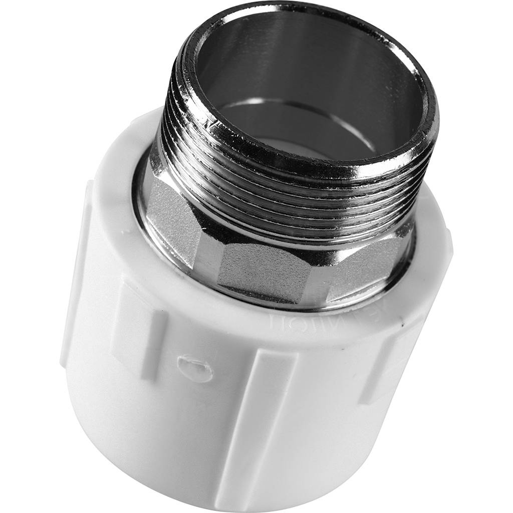 Муфта комбинированная Политэк 50x1 1/2 под шестигранник наруж. резьба для полипропиленовых труб под сварку (цвет белый), 9000050112