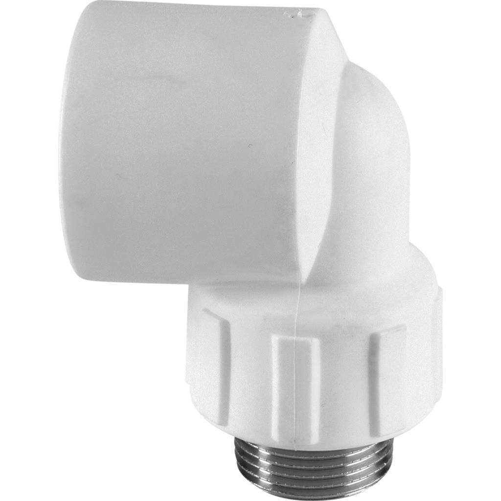 Угольник Политэк 32x3/4 с наружной резьбой для полипропиленовых труб под сварку (цвет белый)