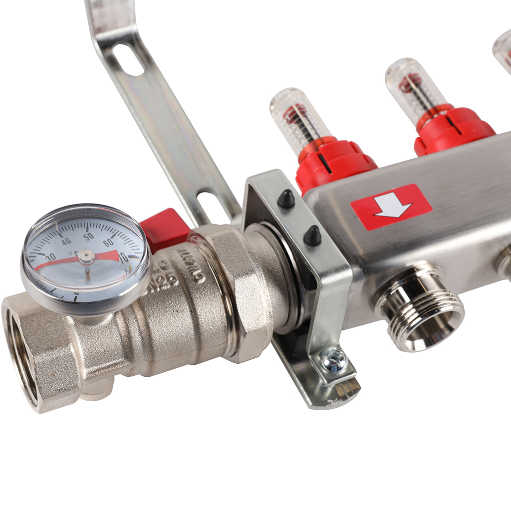 Коллектор из нержавеющей стали в сборе с расходомерами ROMMER 8 выходов